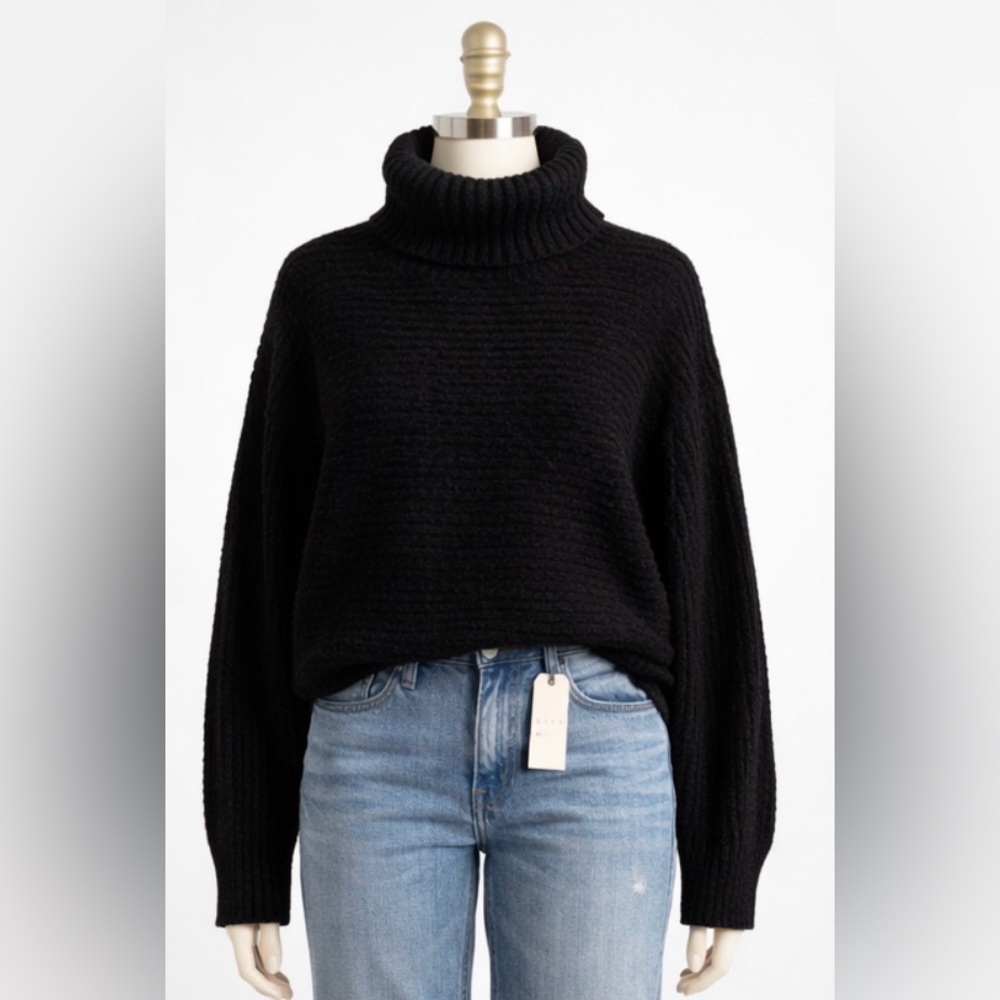 Leith Black Cowl Neck Ribbed Sweater Cozy Oversized Fall /Winter Knit Size M/L - Picture 4 of 9